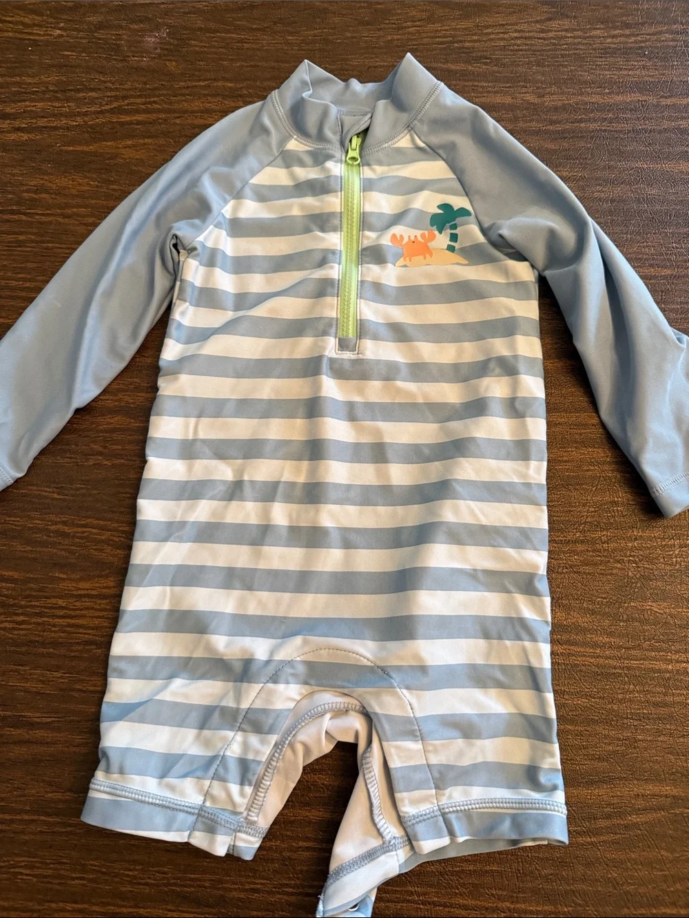 Kids Light Blue & White Striped Rash Guard One-Piece